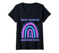 Donna Suicide Awareness Prevenzione Cuore Arcobaleno Mamma papà Ragazzo Ragazza Maglietta con Collo a V