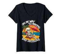 Donna sulla mia Strada per Prendere Decisioni sbagliate Skeleton Tropical Beach Maglietta con Collo a V
