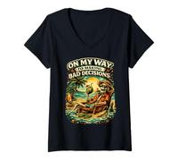 Donna sulla mia Strada per Prendere Decisioni sbagliate Skeleton Tropical Beach Maglietta con Collo a V