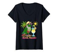 Donna Summer Green Cheeked Conure Beach Please Occhiali da sole Birb Maglietta con Collo a V