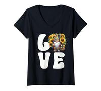 Donna Summer Love Sunflower Gnome Dad In Patchwork Dress For Mom Maglietta con Collo a V