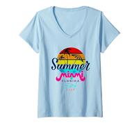 Donna Summer Miami Beach Sunset Tee Shirts, I Love Miami, Miami Maglietta con Collo a V