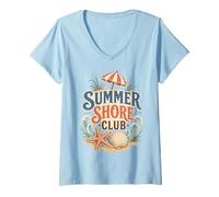Donna Summer Shore Club Retro Spiaggia Maglietta con Collo a V
