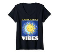Donna Summer Solstice Vibes Midsommar Festival Ruota Dell'anno Maglietta con Collo a V