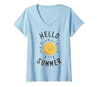 Donna Summer Vacation Typography Beach Sunset Hello Summer Maglietta con Collo a V