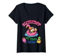 Donna Summer Vibes 2026 Tucano con Flamingo Float Beach Trip Maglietta con Collo a V