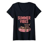 Donna Summer Vibes Highland Cow Fun Maglietta con Collo a V