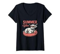 Donna Summer Vibes Highland Mucca Rilassante Maglietta con Collo a V