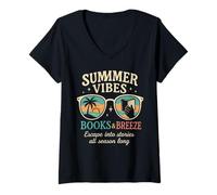 Donna Summer Vibes Libri e Breeze Reading Escape Maglietta con Collo a V