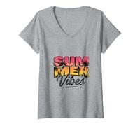Donna Summer Vibes Retro Tropical Beach Sunset Palm Tree Design Maglietta con Collo a V