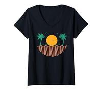 Donna Summer vibes Sunset Wave Beach Sea sunshine Summer Maglietta con Collo a V
