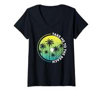 Donna Summer vibes Sunset Wave sunshine, Take me to the beach Maglietta con Collo a V