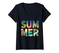 Donna Summer Vibes T-Shirt - Tropical Beach Sunset Vacanza Tee Maglietta con Collo a V