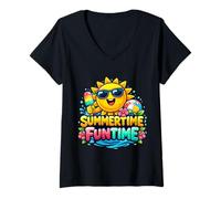 Donna SummerTime Fun - Simpatico Cartone Animato con Motivo Spiaggia ghiaccioli Maglietta con Collo a V