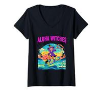 Donna Summerween Art Aloha Witches Surf Maglietta con Collo a V