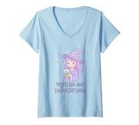 Donna Summerween Art Matcha e Incantations Kawaii Witch Maglietta con Collo a V