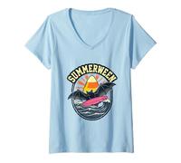 Donna Summerween Art - Pipistrello da Surf Candy Corn Summer Vibes Maglietta con Collo a V