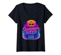 Donna SummerWeen Bash 2025 Scheletro Beach Party Halloween Vibes Maglietta con Collo a V