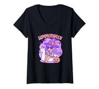 Donna Summerween Divertente strega Halloween Summer Beach Pool Vibes Maglietta con Collo a V