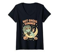 Donna Summerween Hot Ghoul Estate Divertente Halloween Strega Ragazza Donne Maglietta con Collo a V