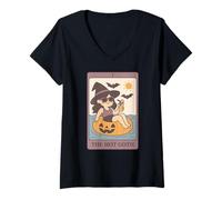 Donna Summerween Hot Goth Summer - Carta dei tarocchi con strega Maglietta con Collo a V