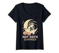 Donna Summerween Hot Goth Summer Pastel Gothic Cute Kawaii Donne Maglietta con Collo a V