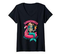 Donna Summerween Ice Cream Skeleton Beach Maglietta con Collo a V