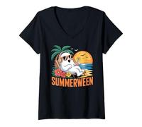 Donna Summerween Rilassante Chill Ghost Tramonto Halloween Estate Maglietta con Collo a V