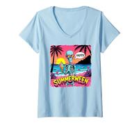 Donna Summerween - Scheletro con Scena della Spiaggia del Gelato Maglietta con Collo a V