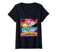 Donna Summerween - Scheletro con Scena della Spiaggia del Gelato Maglietta con Collo a V