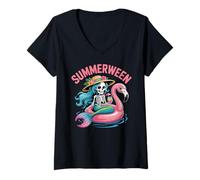 Donna Summerween - Scheletro di Sirena spettrale per Halloween, Colore: Maglietta con Collo a V