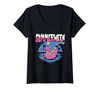Donna Summerween Vibes Skeleton Spooky Beach Summer Vacation regali Maglietta con Collo a V