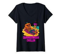 Donna Summerween Zucca Chillin Beach Ice Cream Halloween Maglietta con Collo a V