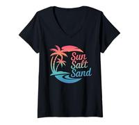 Donna Sun Salt Sand Retro Palm Tree Beach Vacanze estive Vibes Maglietta con Collo a V