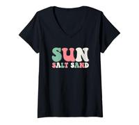 Donna Sun Salt Sand Summer Beach Vibes Maglietta con Collo a V