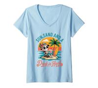 Donna Sun Sand E A Drink in My Hand Scheletro Estate Casual Wear Maglietta con Collo a V