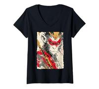 Donna Sun Wukong Monkey King Feroce Modern Japanese Art Gift Maglietta con Collo a V