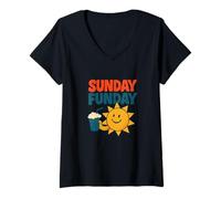 Donna Sunday Funday Retro Vibes Weekend Mood Funny Chill Citazione Maglietta con Collo a V