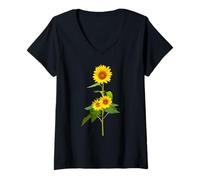 Donna Sunflower Flower Garden Yellow Girasol Flor Gift Maglietta con Collo a V