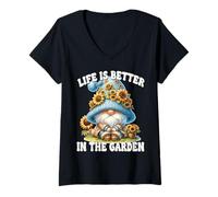 Donna Sunflower GNOME Dad for Mom Life Is Better in The Garden Maglietta con Collo a V