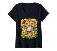 Donna Sunflower Highland Cow Mom Graphic for Women Scottish Cow Maglietta con Collo a V