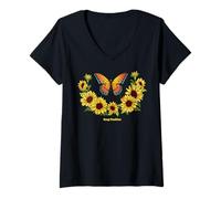 Donna Sunflower Keep Positive Butterflies Quotes Butterfly Maglietta con Collo a V