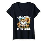 Donna Sunflower Retirement Saying Dad Life Is Better In The Garden Maglietta con Collo a V