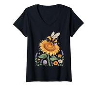Donna Sunflower Springtime Honey Bee Beekeeper Maglietta con Collo a V
