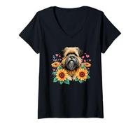 Donna Sunflowers Griffon Belge Brussels Griffon Maglietta con Collo a V