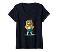 Donna Sunny Beach Days con questo leone fresco in pantaloncini Maglietta con Collo a V