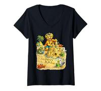 Donna Sunny Kai e la Sua Isola Ohana - Beach Day Sandcastle Fun! Maglietta con Collo a V
