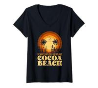 Donna Sunse di surf della costa est della spiaggia di cacao retrò Maglietta con Collo a V