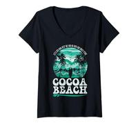 Donna Sunse di surf della costa est della spiaggia di cacao retrò Maglietta con Collo a V