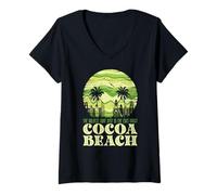 Donna Sunse di surf della costa est della spiaggia di cacao retrò Maglietta con Collo a V